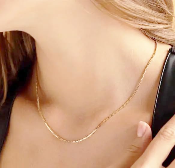 Colar de Corrente Caixa Maciça em Ouro Amarelo 14K Nareteri para Mulheres e Homens, 0,95mm, 20 polegadas