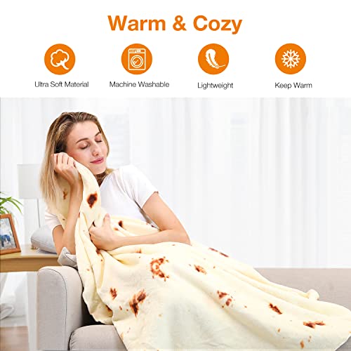 63 inch Giant Tortilla Blanket Double Sided, Tortilla Blanket Adult Size Funny Blankets Food Blankets for Adult Kids, Tortilla Blanket Realistic Food Throw Blanket Kids Throw Blanket