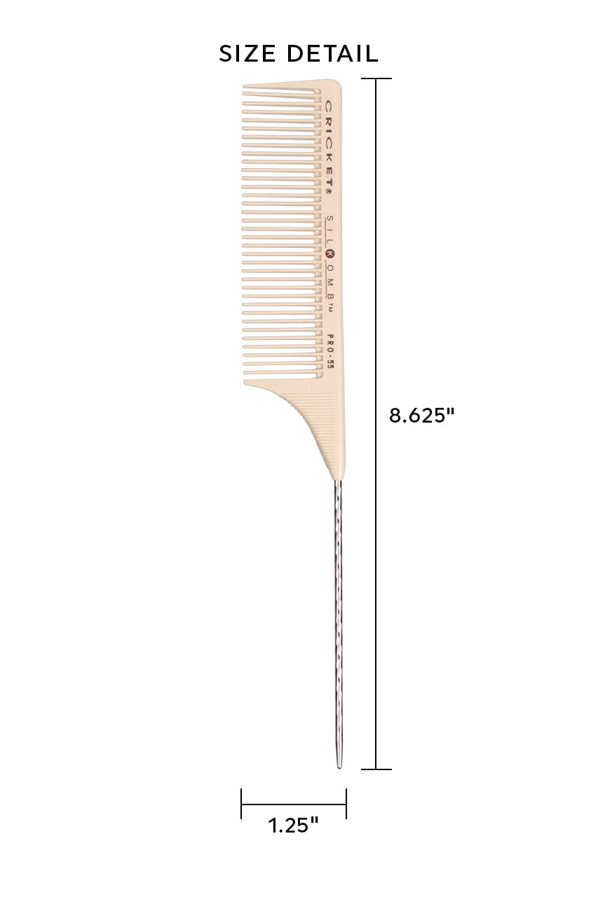 Cricket Silkomb Pro-55 Rattail Hair Cutting Comb - Silicone-Injected, Seamless Teeth with Dual Tooth Pattern for Precision Cutting, Styling, Ideal for All Hair Types