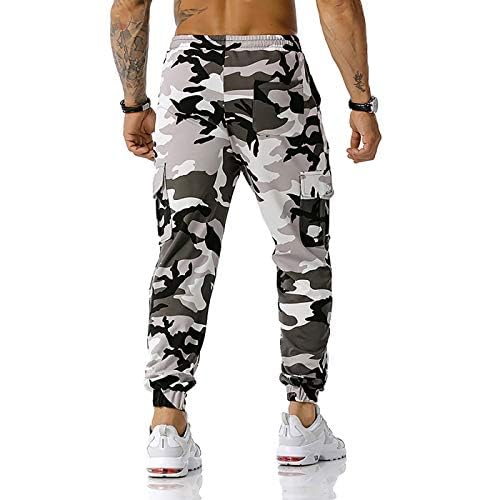 GRAJTCIN Mens Streetwear Elastic Waist Hiking Pants Lightweight Sports Sweatpants Casual Joggers Pant with Pockets Camo Cargo Work Pants for Men Fashion Grey M