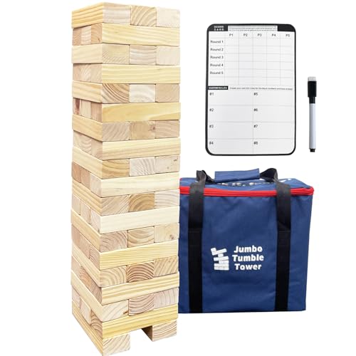 JacJoe オールプロジャイアントタンブルタワーゲーム、子供と大人のための屋外ゲーム、木製ブロックタワーヤードゲーム（大-1.87FT）
