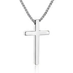 M MOOHAM Cross Necklace for Men, Silver Black Gold Stainless Steel Plain Cross Pendant Necklace for Men Box Chain 16-30 Inch