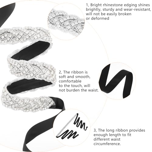 Aster Bridal Rhinestone Belt for Women, Handcrafted Sparkly Rhinestone Belt for Formal Dress, Wedding Dress Belt Glitter Ribbon Belt for Jeans Dress(Black)