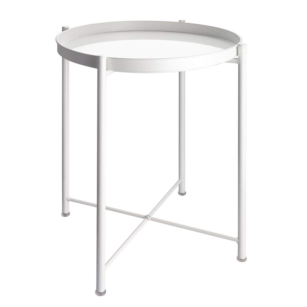 EKNITEY 2 Tier End Table - Metal Side Table Waterproof Small Sofa Coffee Side Tables Bedroom Indoor Outdoor with Removable Tray for Living Room Bedroom Balcony and Office (Black)