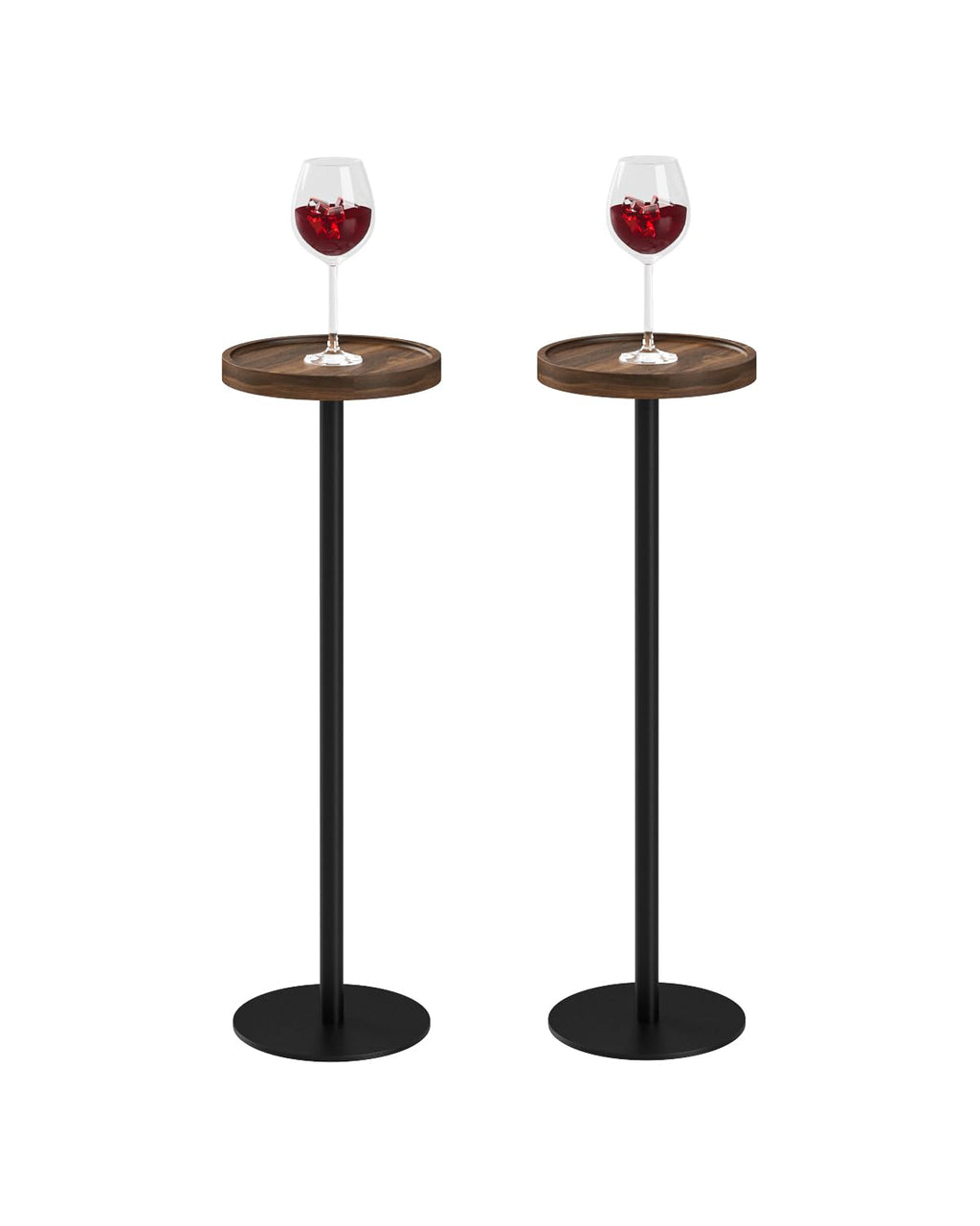 Drink Table, Small Pedestal Side Table, Round Cocktail Table, Circle Accent End Table with Metal Base, for Small Spaces (1, Brown Walnut)