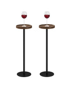 Drink Table, Small Pedestal Side Table, Round Cocktail Table, Circle Accent End Table with Metal Base, for Small Spaces (1, Brown Walnut)