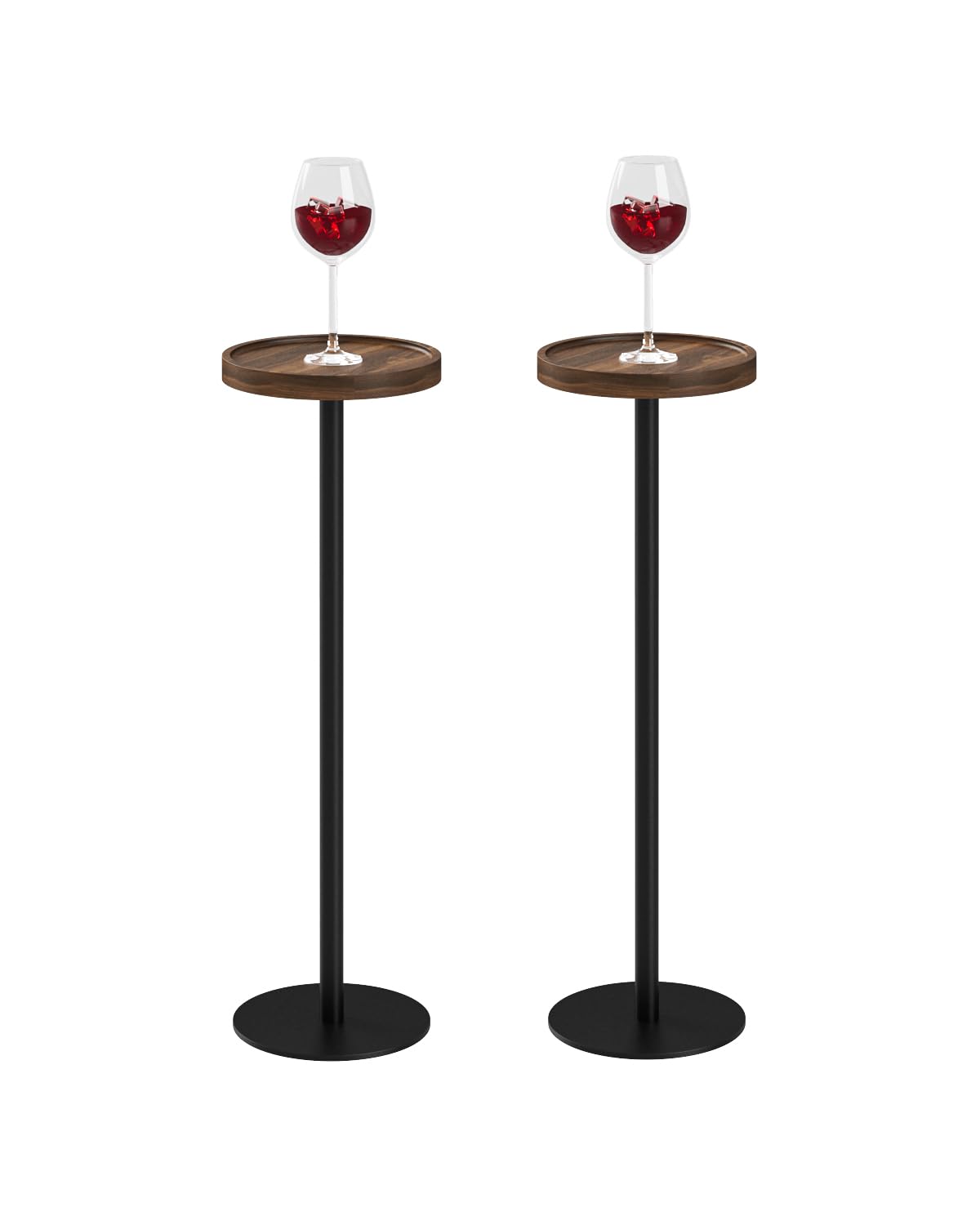 Drink Table, Small Pedestal Side Table, Round Cocktail Table, Circle Accent End Table with Metal Base, for Small Spaces (1, Brown Walnut)