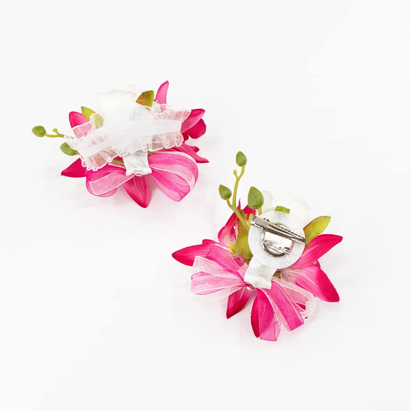 Abbie Home Prom Corsage Boutonniere Set Fuchsia Orchid Rose Lily Pin Wrist Hand Dress Suit Flower for Wedding Party (Fuchsia)