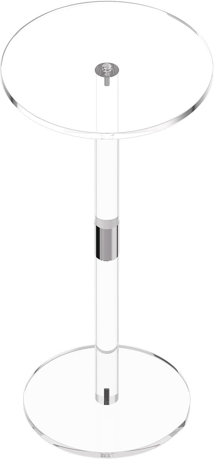 VEVOR Acrylic Drink Table, Clear End Table Round Top with Solid Post, Modern Acrylic Cake Table Stand, Transparent Side Desk for Coffee, Drink, Food, Snack, Easy Assembly, 10 x 10 x 21.3 in (Clear)