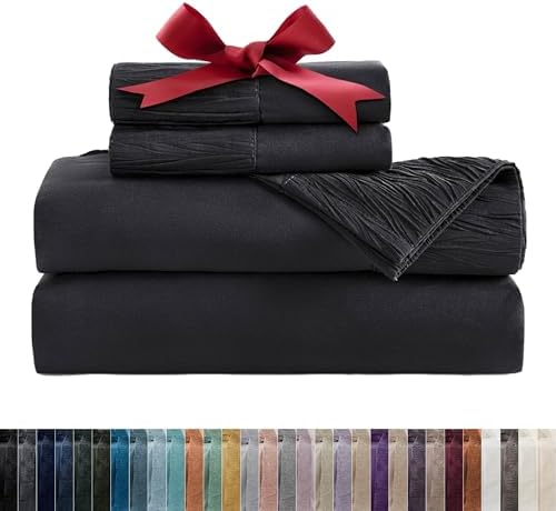 Bedsure Queen Sheet Set - Soft, Breathable and Durable Embossed Design Bed Sheets(Grey), 4 Pieces Hotel Luxury Queen Sheets, Easy Care Polyester Microfiber Cooling Bed Sheet Set for Queen Size Bed