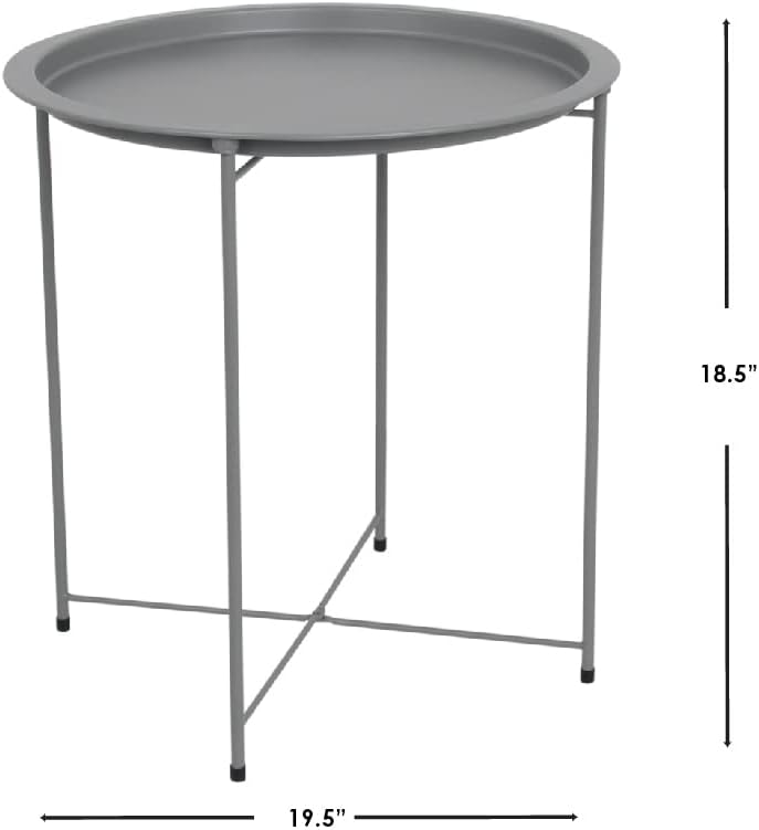 Home Basics , Matte Grey Foldable Round Multi-Purpose Metal Side Accent, Coffee, End Table for Bedroom, Living Room