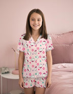 Hello Kitty Girls Pajama Set - 2 Piece Cozy Girls Pjs with Button Down Short Sleeve & Shorts For Kids - Official Product Light Pink