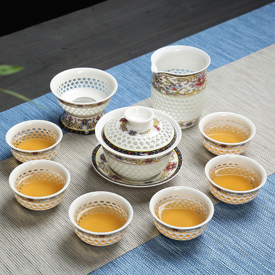 Complete Set Of Exquisite Honeycomb Hollow Ceramic Teapot Business Gifts Kung Fu Tea Set Tea Set
