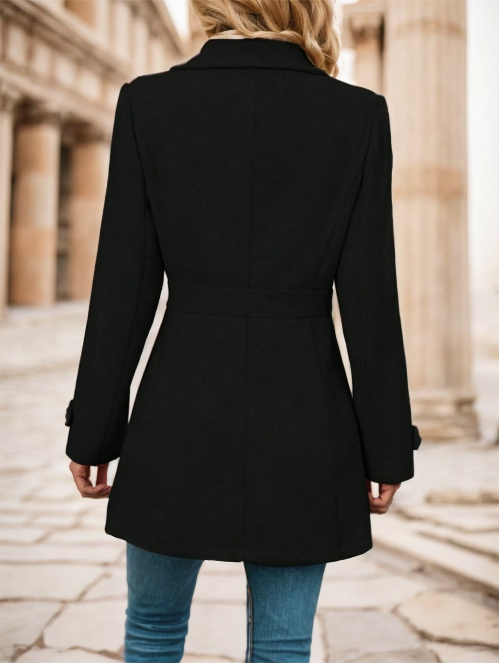 Women's Single-Breasted Solid Color Woolen Coat - Grand Goldman
