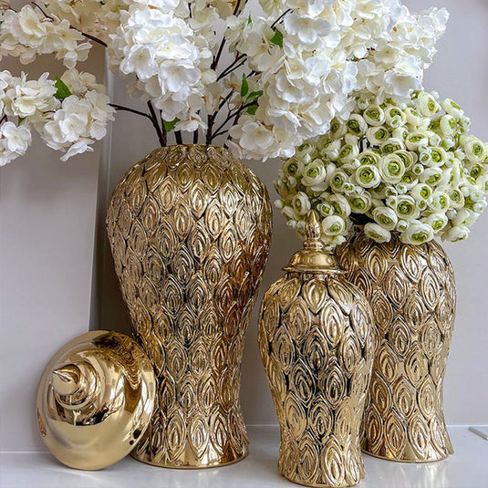 European Style Light Luxury Electroplated Ceramic Vase
