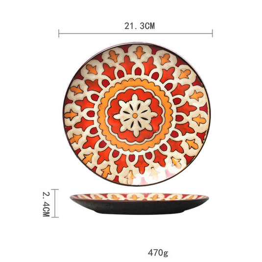 Assiettes en porcelaine peintes à la main, vaisselle colorée pour la maison, ronde et plate