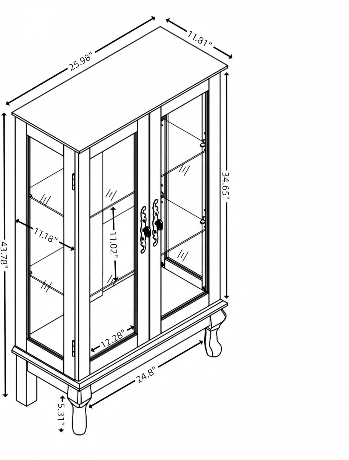 44" H Curio Cabinet with Tempered Glass Doors, Glass Display Cabinet with Light Bulb inclued, Curio Storage Cabinet with Mirrored Back Panel and Adjustable Shelves (Dark Cherry) - Grand Goldman