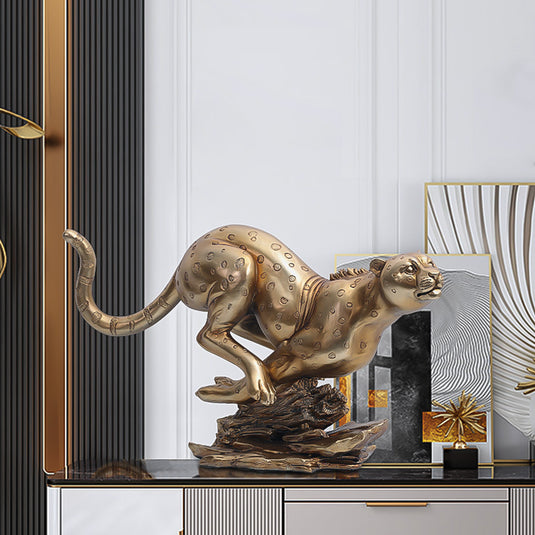 Sculpture abstraite de panthère dorée, Statue géométrique en résine léopard, pour la maison et le bureau
