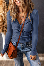 Women's Long-sleeved Fashion Twist Low V-neck Top