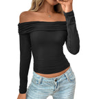 Y2g Pleated Off-shoulder Long Sleeve Sexy Hot Girl Top