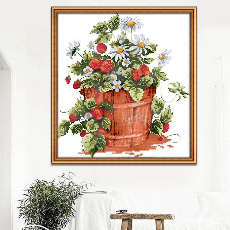 Strawberry potted cross stitch set