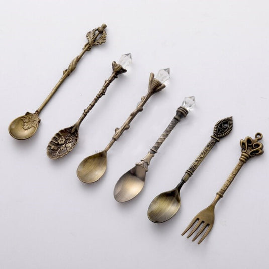 6 Pieces Set of Royal Fruit Fork Retro Coffee Spoon Victorian