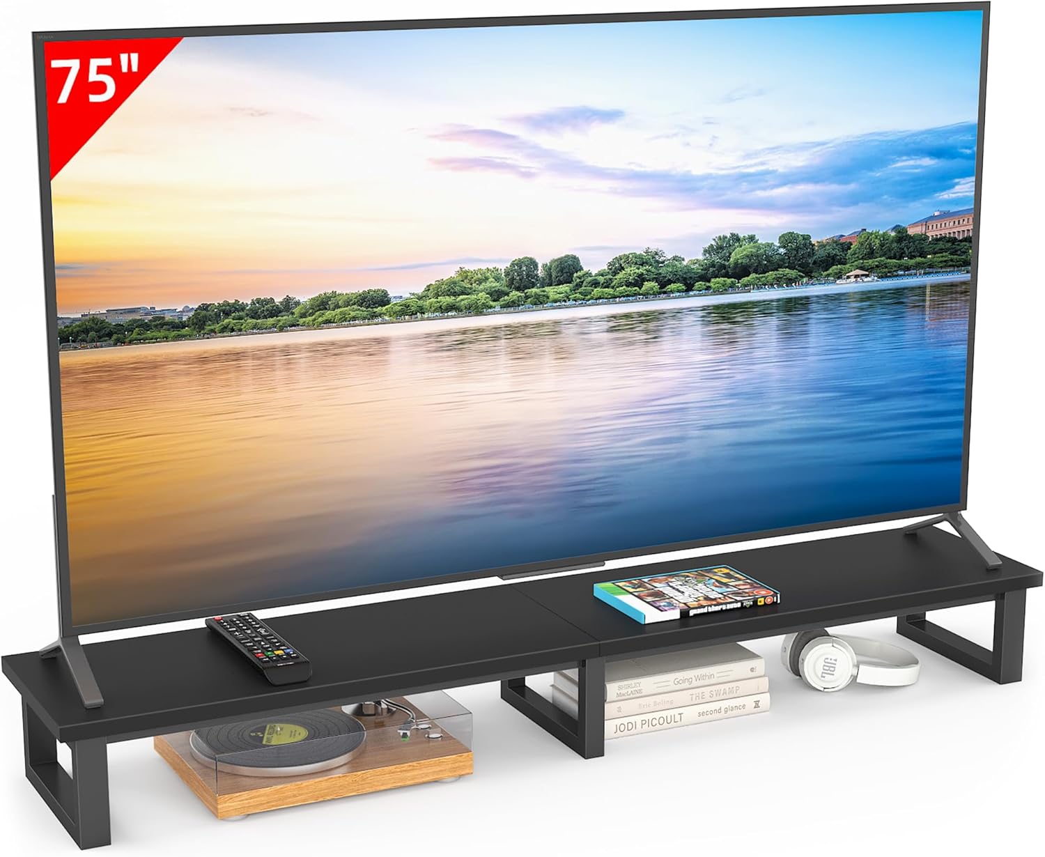 45" Large TV Riser for 32-60 inch TV, TV Riser Stand Shelf with Steel Legs, Tabletop TV Stand Riser for Home Office,Black - Grand Goldman