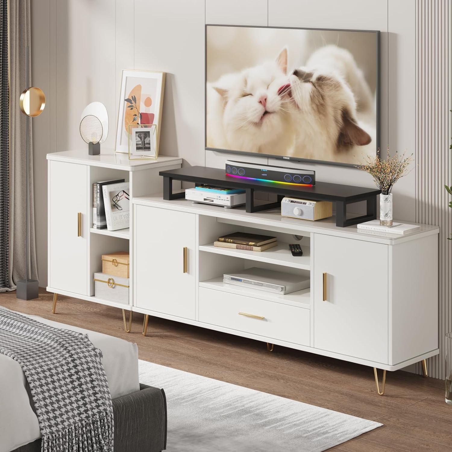 45" Large TV Riser for 32-60 inch TV, TV Riser Stand Shelf with Steel Legs, Tabletop TV Stand Riser for Home Office,Black - Grand Goldman