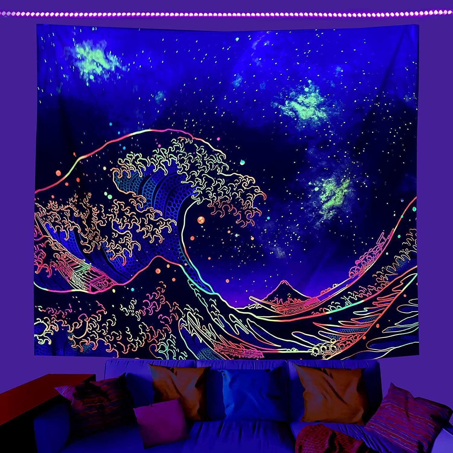 Amazon Fluorescent Tapestry Uv Blue Light Skull Flower Eyes
