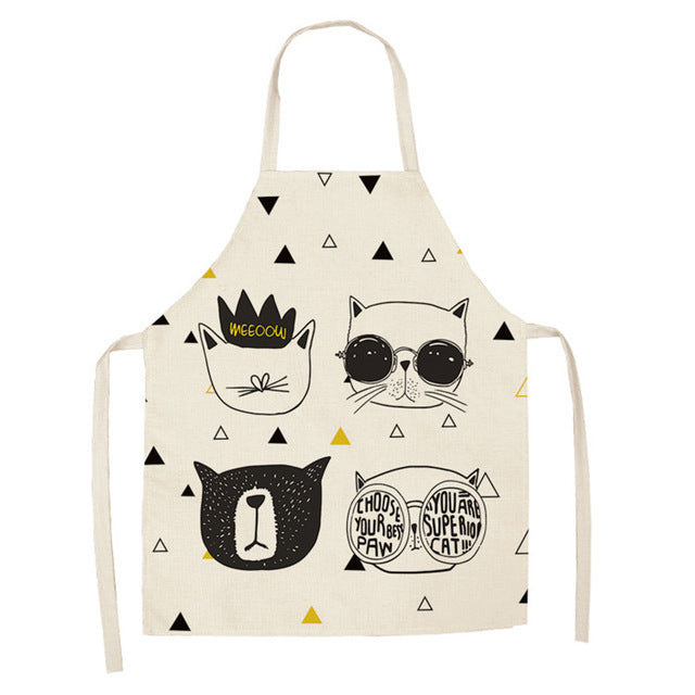 Tegneserie Kat Par Linned Ærmeløs Forklæde Køkken Møbler Rengøring Daglig Ærmeløs Overalls