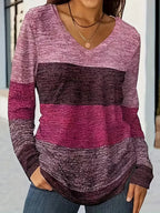 Casual Fashion Trends High Quality Color Matching Long Sleeve V-neck