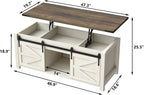 47.3'' Coffee Table with Large Hidden Storage Compartment, Lift Top Coffee Table with Sliding Barn Doors, Farmhouse & Rustic Rectangle Cocktail Table, Home, Office, Brown Top - Grand Goldman