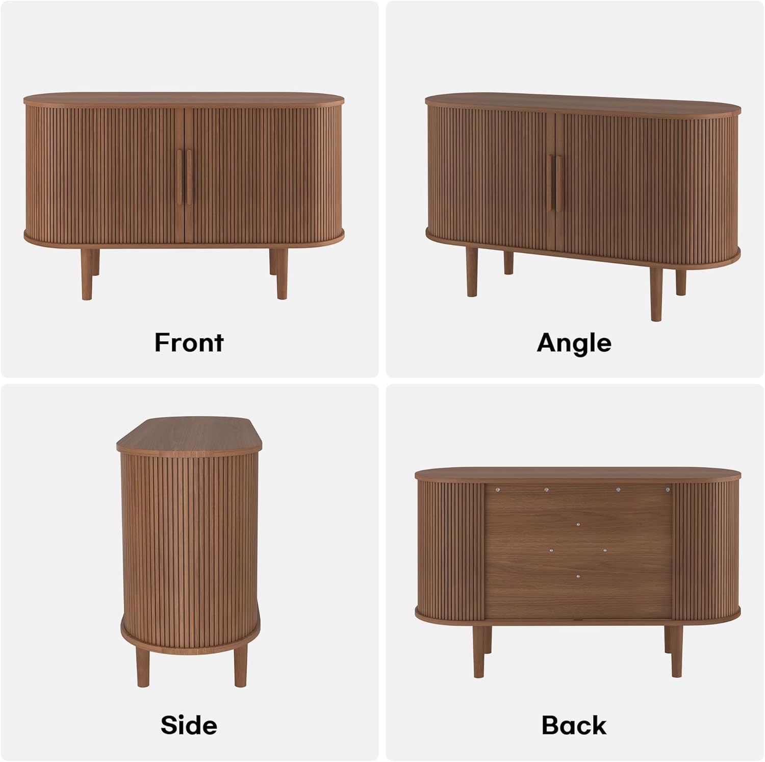 47'' Sideboard Tambour Storage Cabinet, Buffet Cabinet with Storage, Storage Cabinet with Tambour Sliding Doors and Handles, Fluted Buffet Cabinets for Kitchen, Living Room, Walnut - Grand Goldman