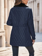 Casual Winter Clothes Contrast-Color Fur Collar Drawstring Waist Padded Padded Coat