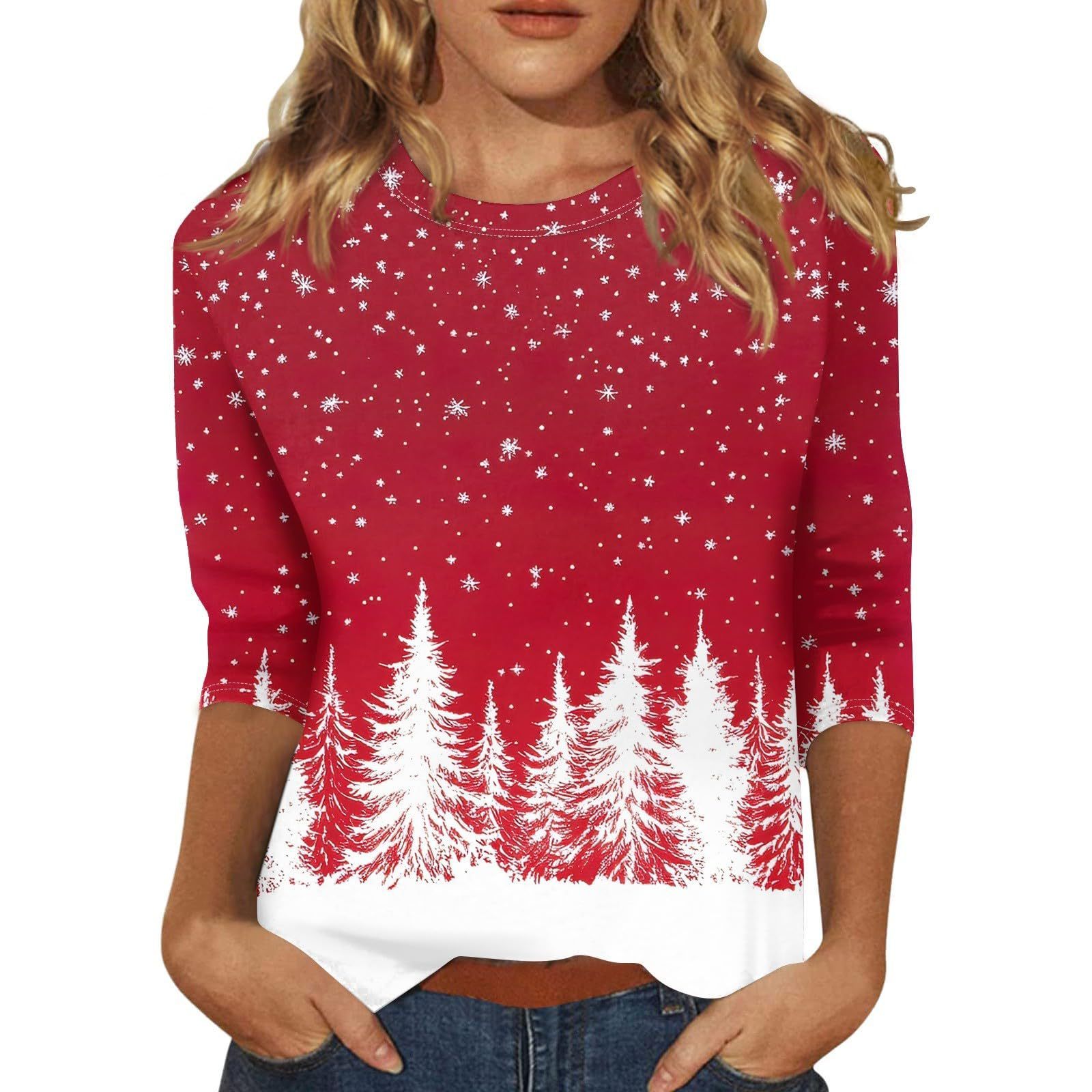 Christmas Round Neck 34 Sleeves T-shirt