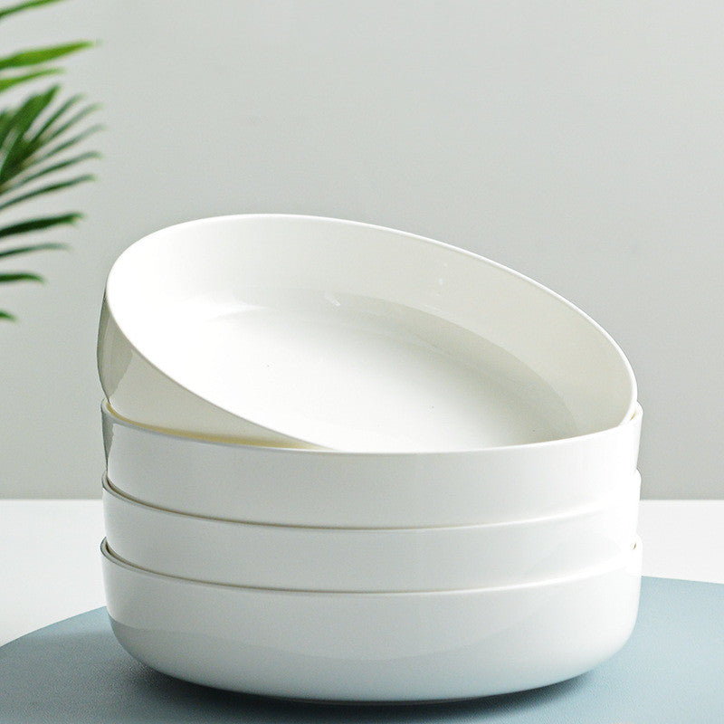 Household Pure White Simple Bone China Tableware Plate
