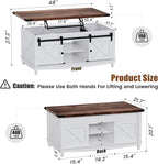 48" Farmhouse Lift Top Coffee Table with Storage Sliding Barn Door & Large Hidden Compartment, Coffee Table with Lifting Top with Wooden Lift Tabletop, Storage Coffee Table for Living Room - Grand Goldman