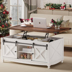 48" Farmhouse Lift Top Coffee Table with Storage Sliding Barn Door & Large Hidden Compartment, Coffee Table with Lifting Top with Wooden Lift Tabletop, Storage Coffee Table for Living Room - Grand Goldman