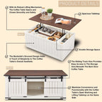 48" Lift Top Coffee Table, Farmhouse Cocktai with Sliding Groove Barn Door, Rustic Wood Center Table w/Double Storage Spaces for Living Room, White - Grand Goldman