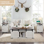 48" Lift Top Coffee Table, Farmhouse Cocktai with Sliding Groove Barn Door, Rustic Wood Center Table w/Double Storage Spaces for Living Room, White - Grand Goldman