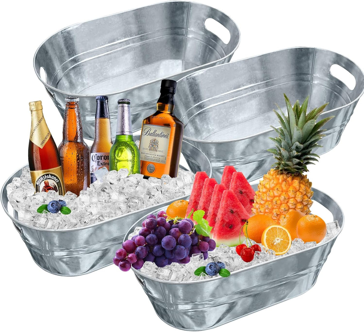 4PCS 4 Gallon Galvanized Tub with Carry Beer Drink Storage Cooler Metal Beverage Ice Tub Galvanized Ice Buckets for Party - Grand Goldman