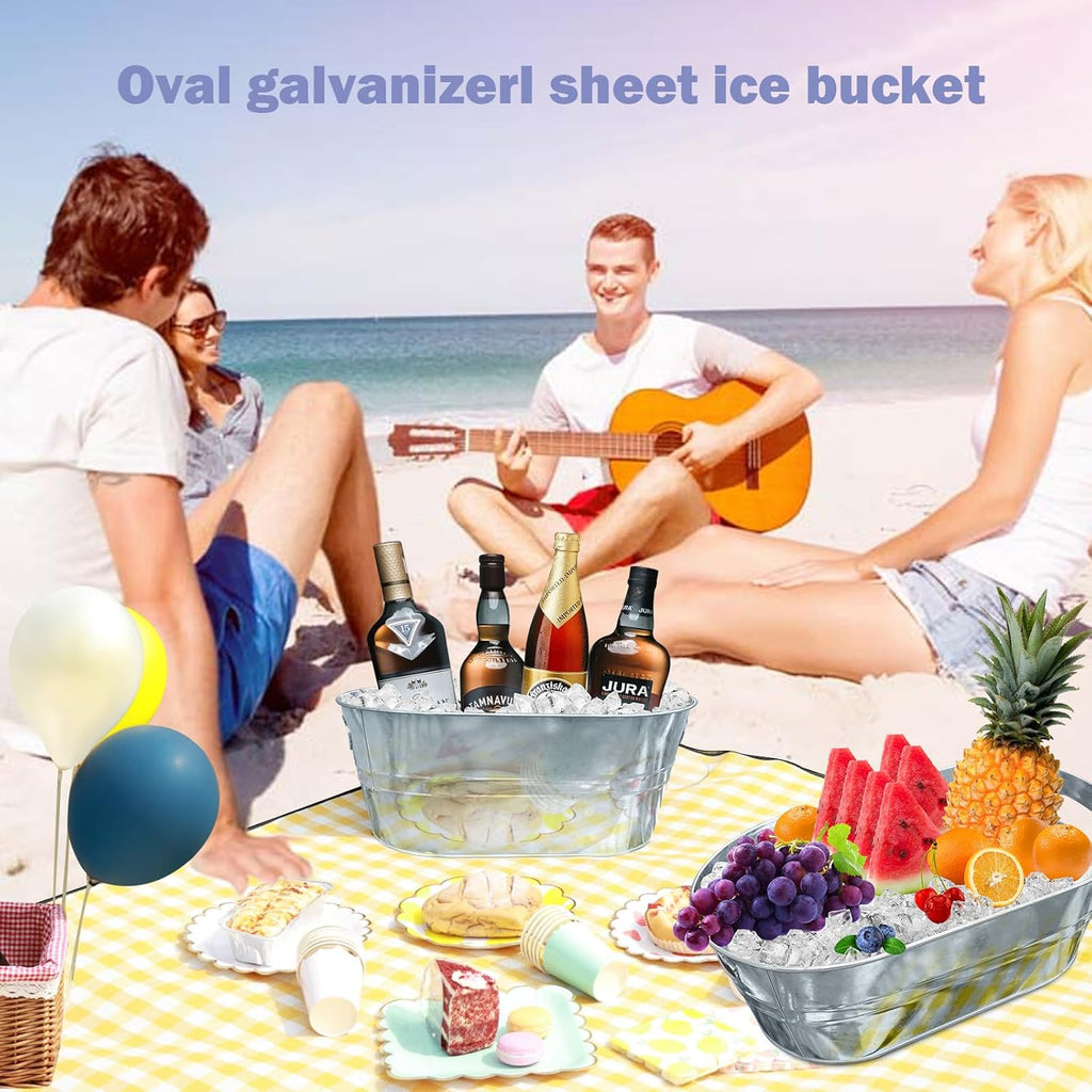 4PCS 4 Gallon Galvanized Tub with Carry Beer Drink Storage Cooler Metal Beverage Ice Tub Galvanized Ice Buckets for Party - Grand Goldman