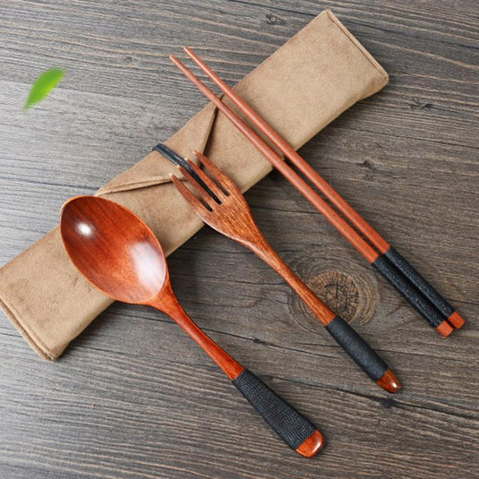 4PCS Japanese Wooden Spoon Chopsticks Tableware Set - Grand Goldman