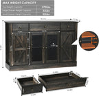 4 EVER WINNER Buffet Cabinet with Storage, 55" Farmhouse Coffee Bar Cabinet with Drawers Glass Doors Barn Doors, Sideboard Buffet Cabinet Wood Buffet Table for Kitchen, Dining Room Cabinet, Rustic Oak - Grand Goldman