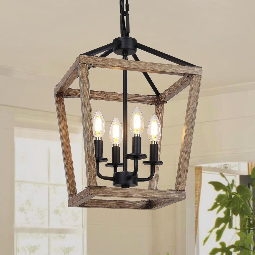 4 Light Chandelier, Industrial Ceiling Light Black Lantern Light Fixtures with Farmhouse Metal Cage Adjustable Height Rustic Geometric Hanging Light E12 Base for Kitchen Island, Entryway, Indoor - Grand Goldman