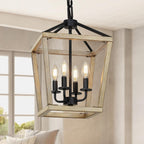 4 Light Chandelier, Industrial Ceiling Light Black Lantern Light Fixtures with Farmhouse Metal Cage Adjustable Height Rustic Geometric Hanging Light E12 Base for Kitchen Island, Entryway, Indoor - Grand Goldman