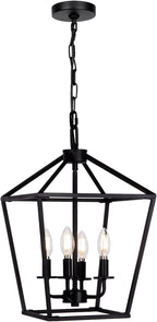 4 Light Chandelier, Industrial Ceiling Light Black Lantern Light Fixtures with Farmhouse Metal Cage Adjustable Height Rustic Geometric Hanging Light E12 Base for Kitchen Island, Entryway, Indoor - Grand Goldman
