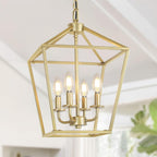 4 Light Chandelier, Industrial Ceiling Light Black Lantern Light Fixtures with Farmhouse Metal Cage Adjustable Height Rustic Geometric Hanging Light E12 Base for Kitchen Island, Entryway, Indoor - Grand Goldman