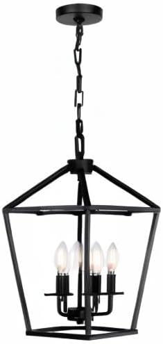 4 Light Chandelier, Industrial Ceiling Light Black Lantern Light Fixtures with Farmhouse Metal Cage Adjustable Height Rustic Geometric Hanging Light E12 Base for Kitchen Island, Entryway, Indoor - Grand Goldman
