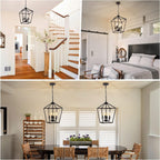 4 Light Chandelier, Industrial Ceiling Light Black Lantern Light Fixtures with Farmhouse Metal Cage Adjustable Height Rustic Geometric Hanging Light E12 Base for Kitchen Island, Entryway, Indoor - Grand Goldman